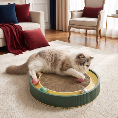Interactive Cat Scratcher Pad with Rolling Balls and Relaxing Play Area