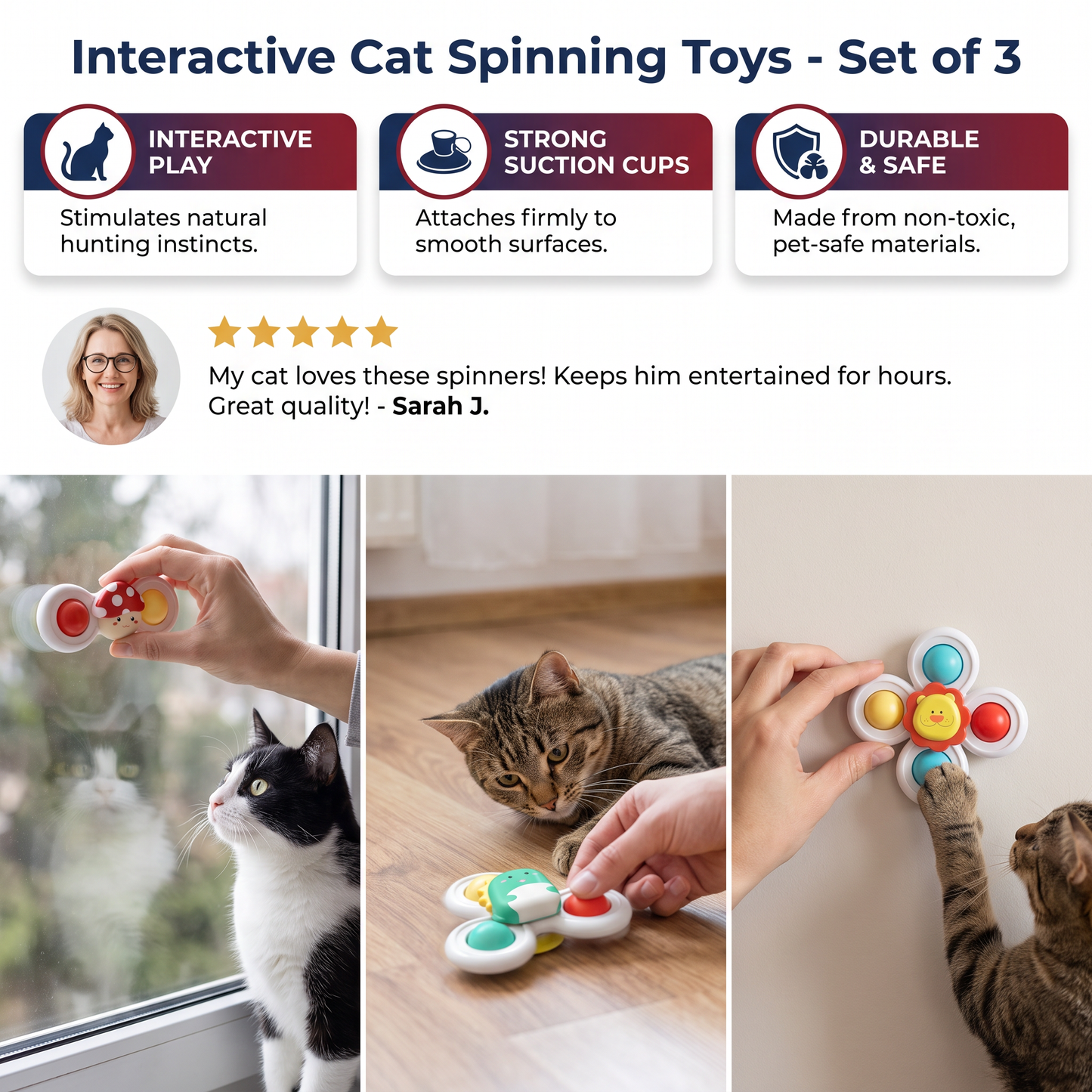 Interactive Cat Spinning Toys - Set of 3