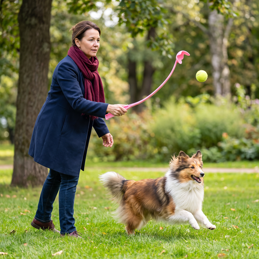 Interactive Tennis Ball Launcher for Dogs – Long-Handle Fetch Thrower