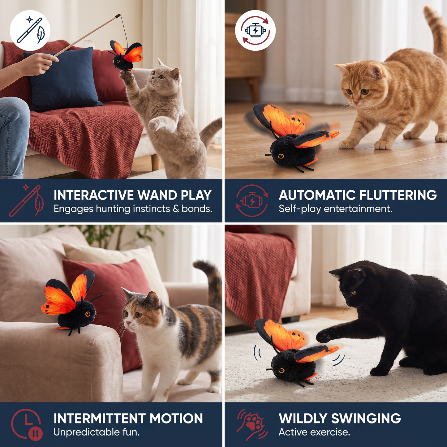Interactive Flutter Butterfly Cat Toy – Automatic Flying Teaser