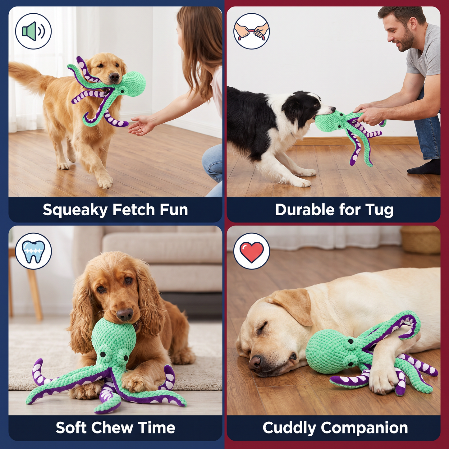 Large Octopus Plush Squeaky Dog Toy