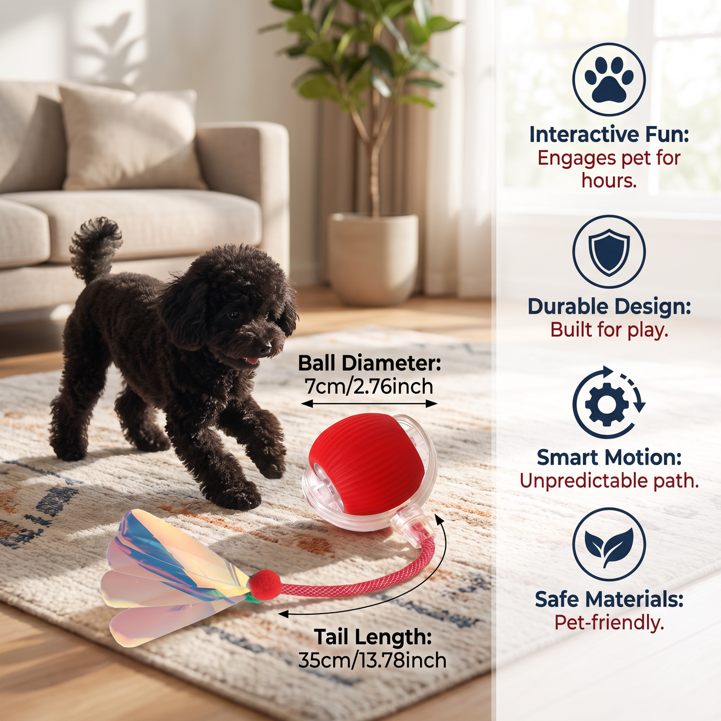 Upgraded Smart Rolling Dog Ball – Durable Interactive Toy with Mesh Tail
