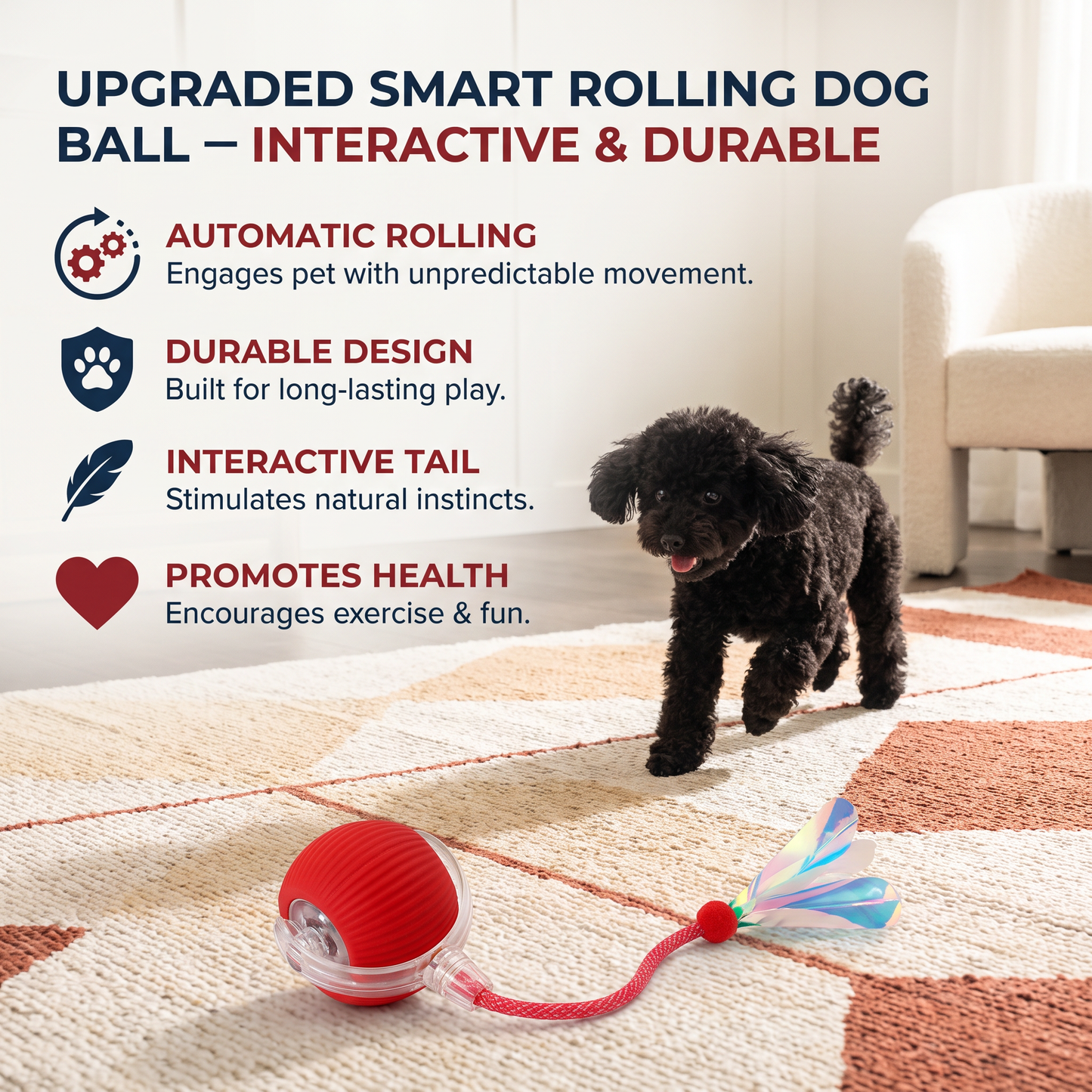 Upgraded Smart Rolling Dog Ball – Durable Interactive Toy with Mesh Tail
