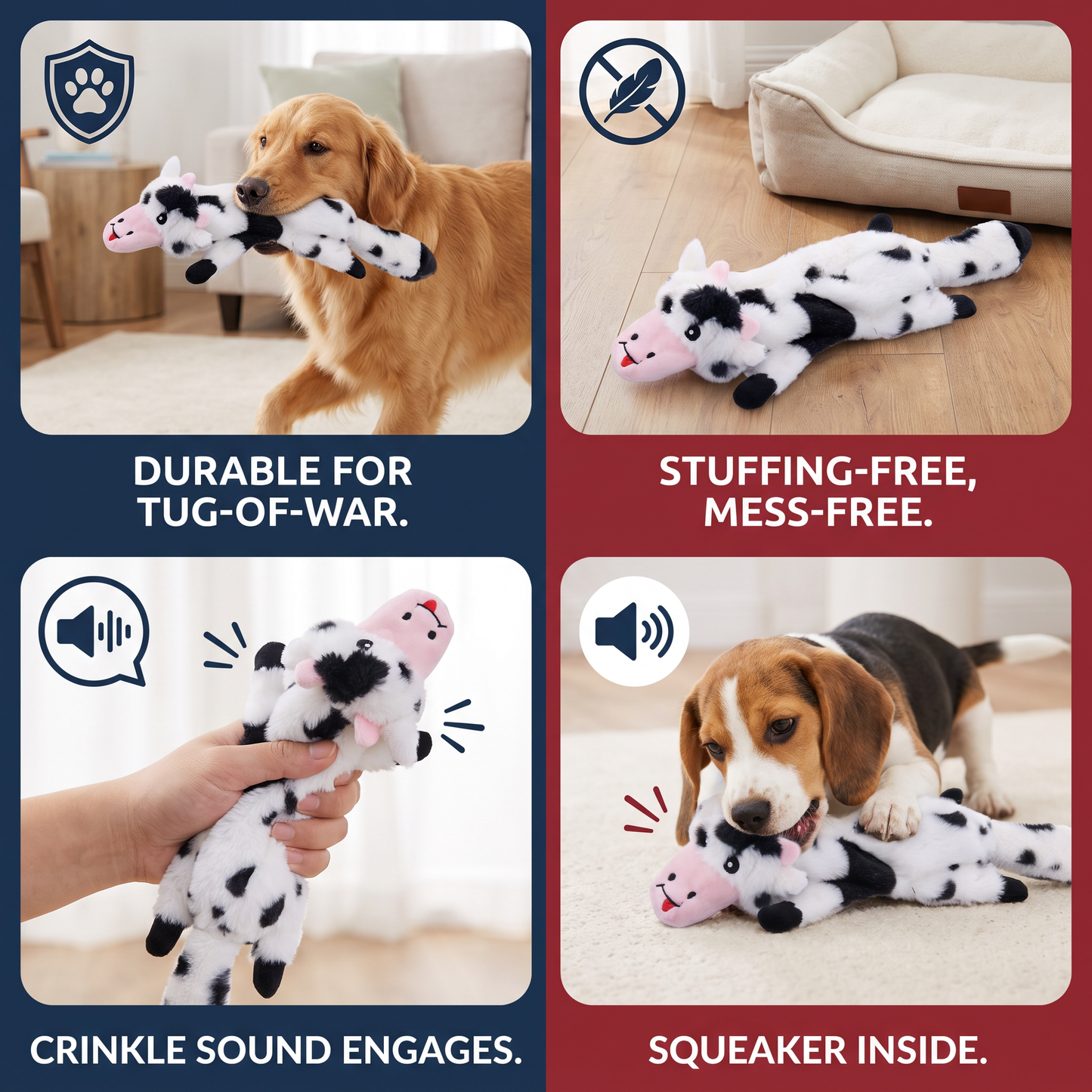 Durable Stuffing-Free Crinkle Squeaky Dog Toy