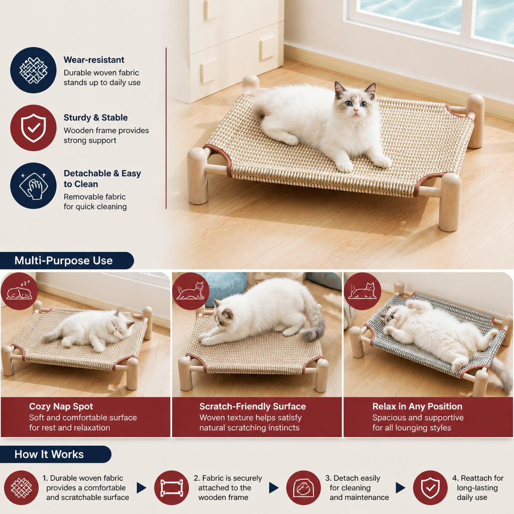 Wear-resistant detachable and durable cat pet sleeping bed with cat scratching board