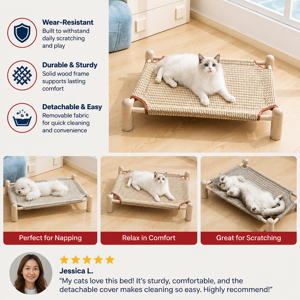 Wear-resistant detachable and durable cat pet sleeping bed with cat scratching board