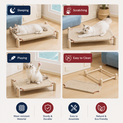 Wear-resistant detachable and durable cat pet sleeping bed with cat scratching board