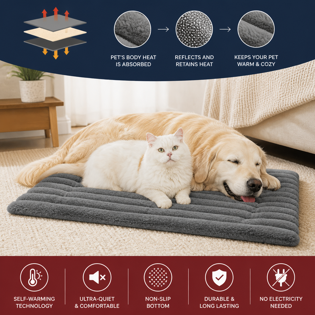 Self-Warming Pet Mat for Cats & Dogs – Quiet, Non-Slip & Electricity-Free