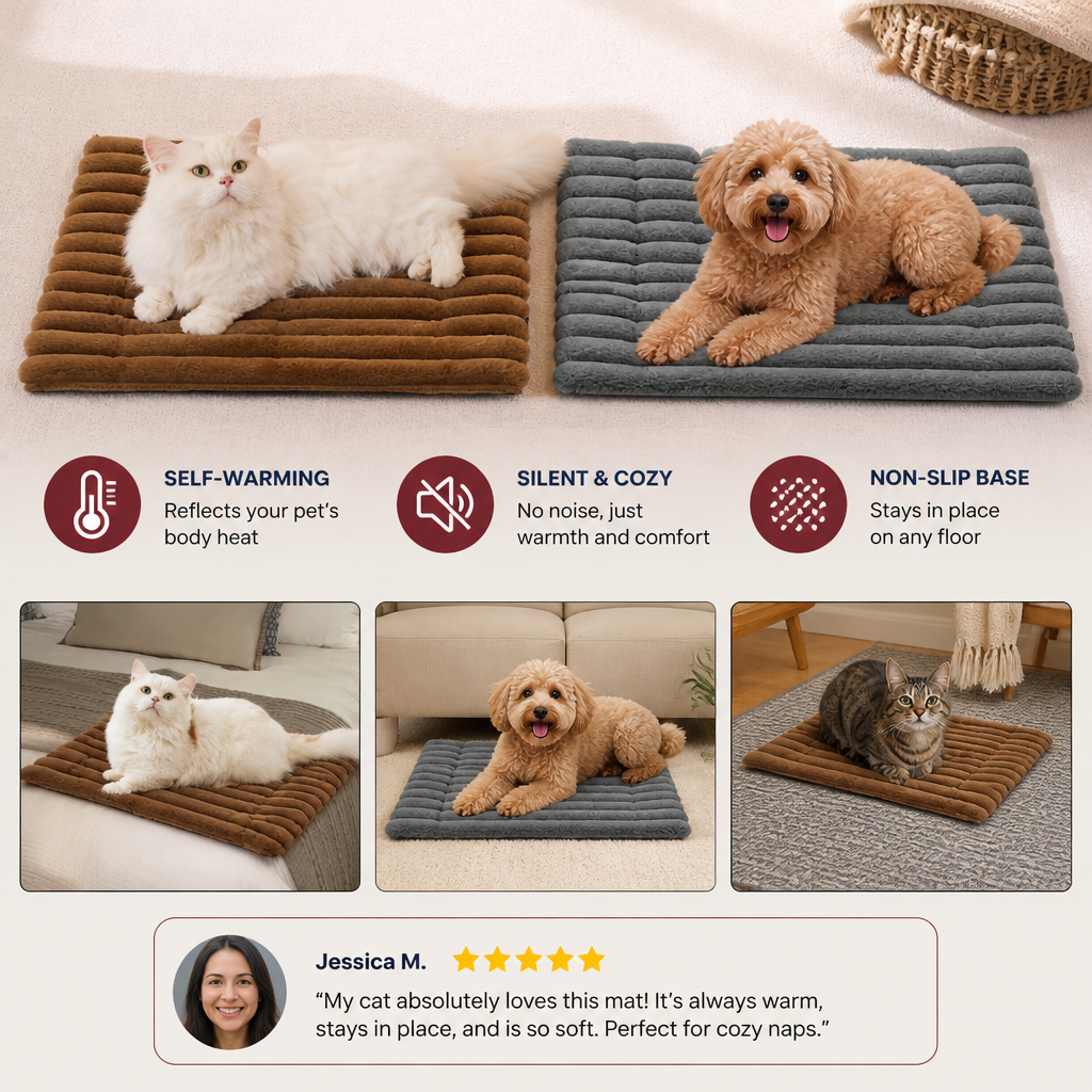 Self-Warming Pet Mat for Cats & Dogs – Quiet, Non-Slip & Electricity-Free