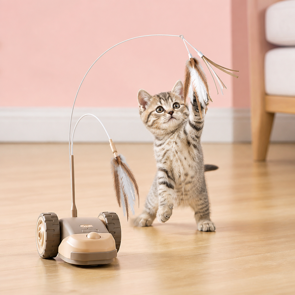Interactive Cat Toy 3-in-1 – Moving Feather Chase for Active Playtime