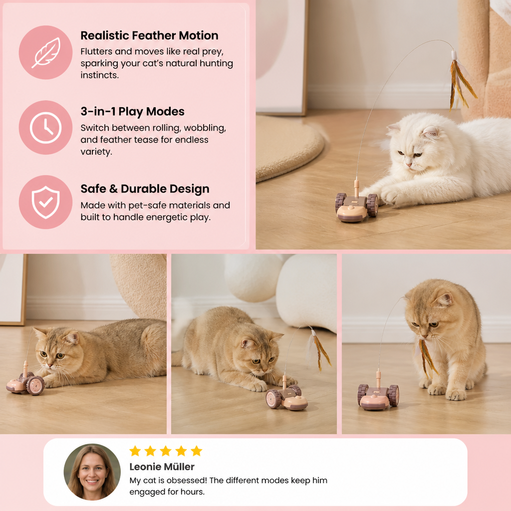 Interactive Cat Toy 3-in-1 – Moving Feather Chase for Active Playtime
