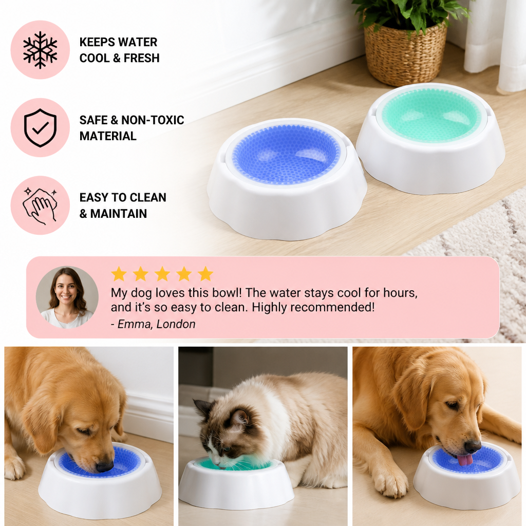 Cooling Pet Water Bowl for Dogs and Cats