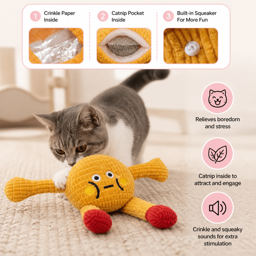 Crinkle Waffle Cat Toy with Catnip Pocket and Squeaky Sound