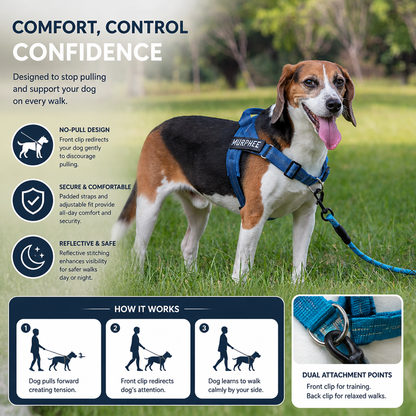 Personalized Reflective No-Pull Dog Harness with Custom Name Patch