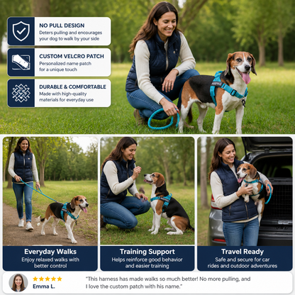 Personalized Reflective No-Pull Dog Harness with Custom Name Patch