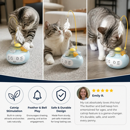 3in1 Interactive Catnip Cat Toy with Feather Wand & Bell