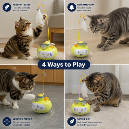 3in1 Interactive Catnip Cat Toy with Feather Wand & Bell
