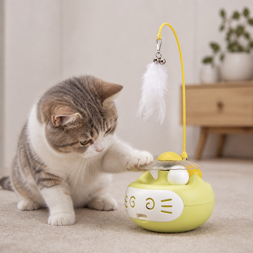 3in1 Interactive Catnip Cat Toy with Feather Wand & Bell