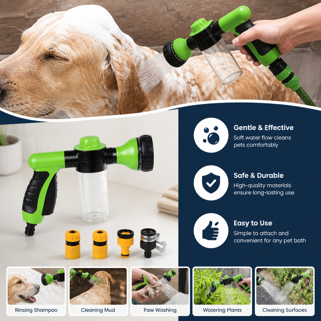 Pet Shower Sprayer with Gentle Water Flow for Easy Dog Bathing