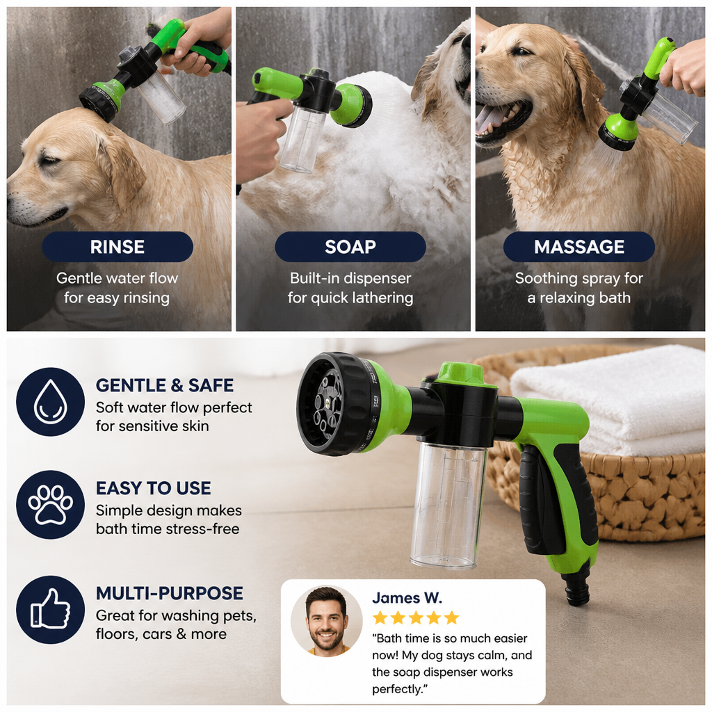 Pet Shower Sprayer with Gentle Water Flow for Easy Dog Bathing
