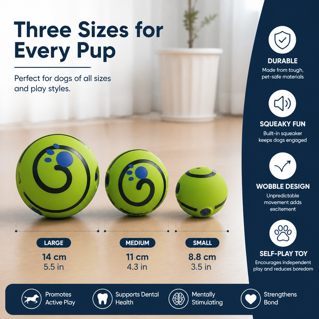 Interactive Squeaky Wobble Dog Ball – Durable Self-Play Toy