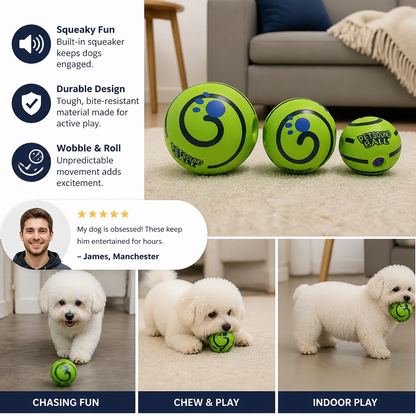 Interactive Squeaky Wobble Dog Ball – Durable Self-Play Toy