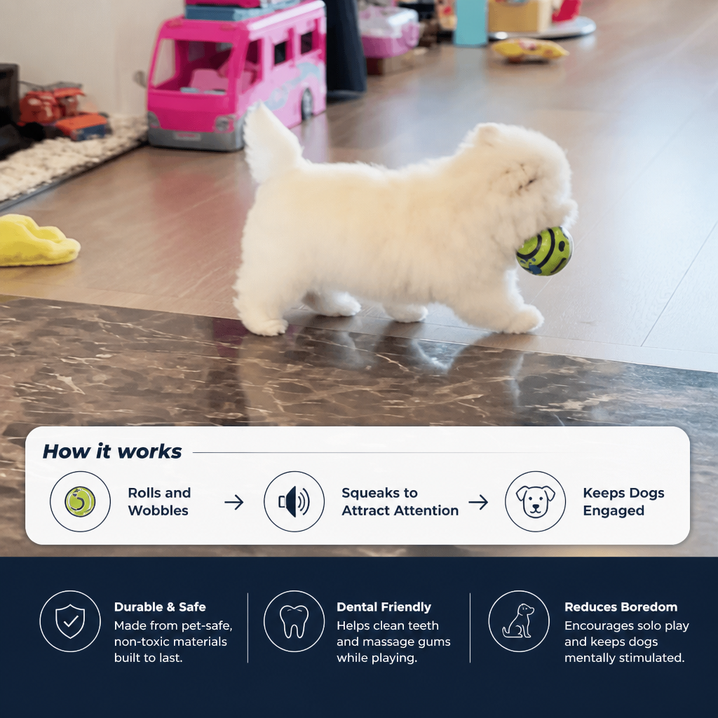 Interactive Squeaky Wobble Dog Ball – Durable Self-Play Toy