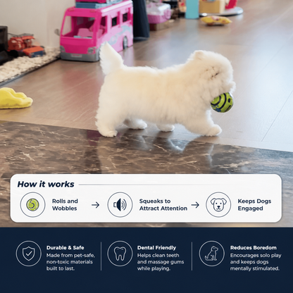 Interactive Squeaky Wobble Dog Ball – Durable Self-Play Toy