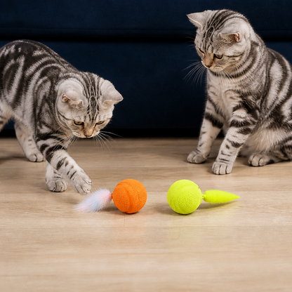 2-Pack Interactive Cat Balls – Plush Feather Tail & Squeaky Sound