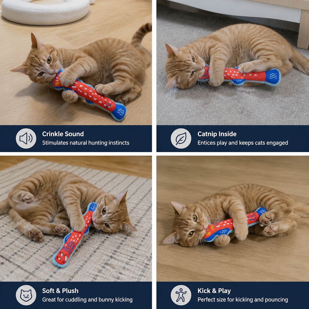 Catnip Crinkle Kicker Toy – Plush Cat Kick & Cuddle Toy