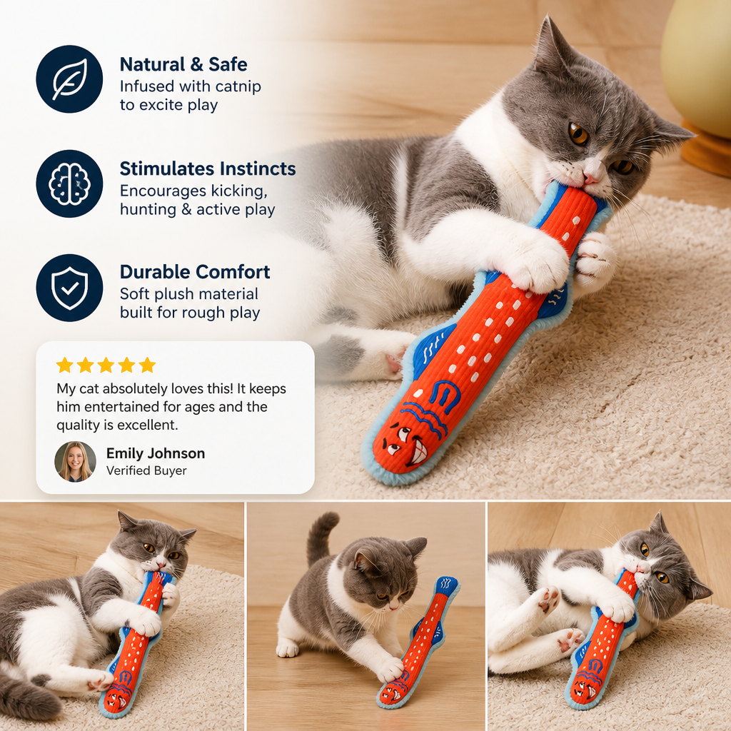 Catnip Crinkle Kicker Toy – Plush Cat Kick & Cuddle Toy