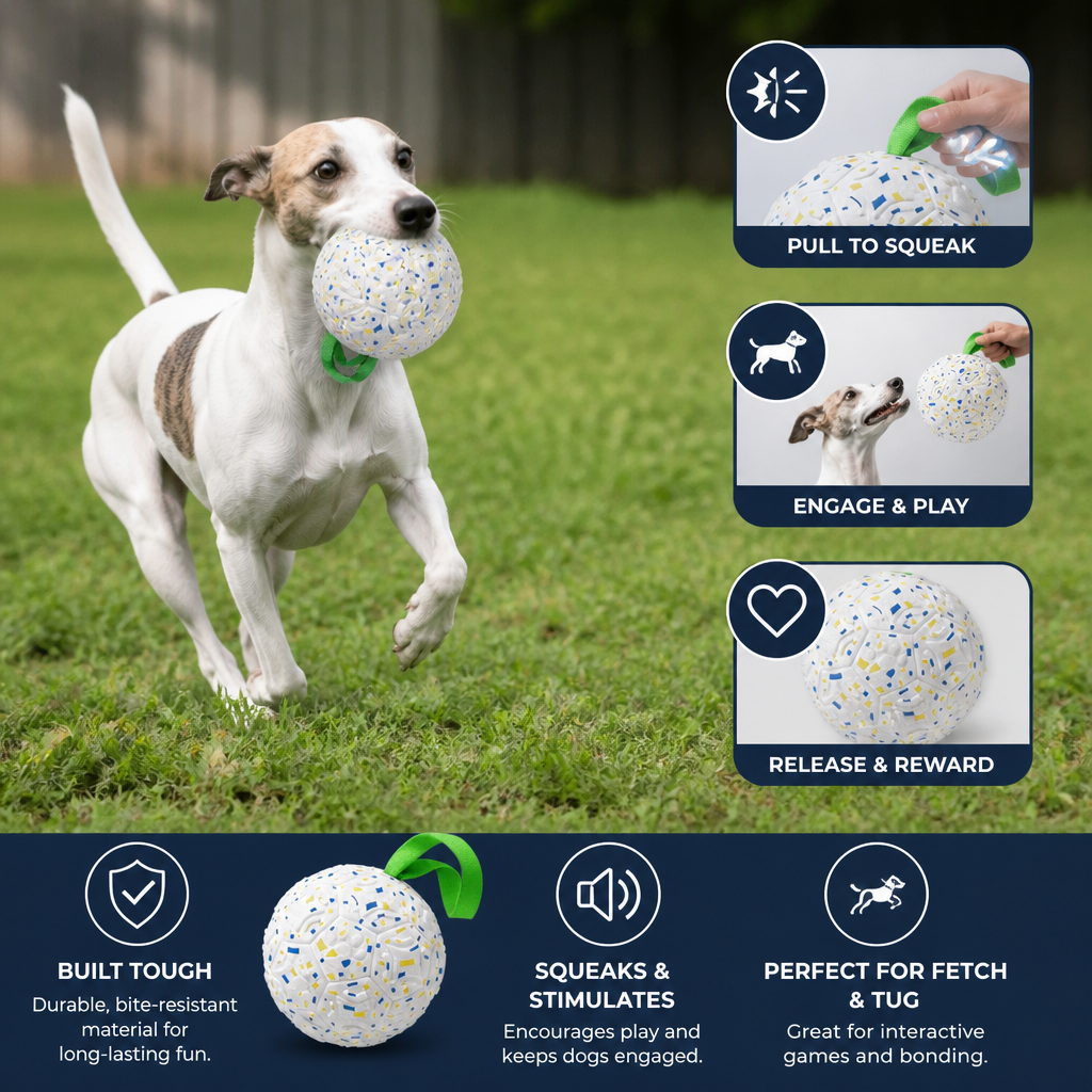 Indestructible Squeaky Dog Ball – Bite-Resistant Interactive Tug & Fetch Toy