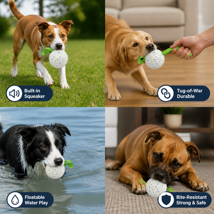Indestructible Squeaky Dog Ball – Bite-Resistant Interactive Tug & Fetch Toy
