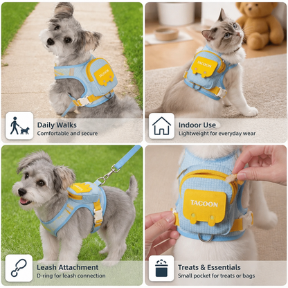 Adjustable Pet Harness with Storage Backpack for Small Dogs and Cats