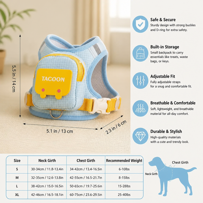 Adjustable Pet Harness with Storage Backpack for Small Dogs and Cats