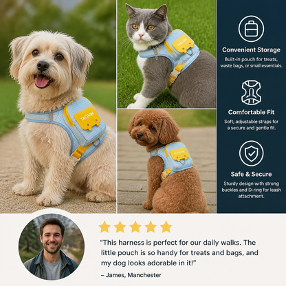 Adjustable Pet Harness with Storage Backpack for Small Dogs and Cats