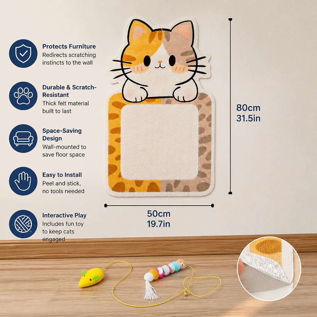 2-in-1 Wall-Mounted Cat Scratcher & Interactive Play Toy