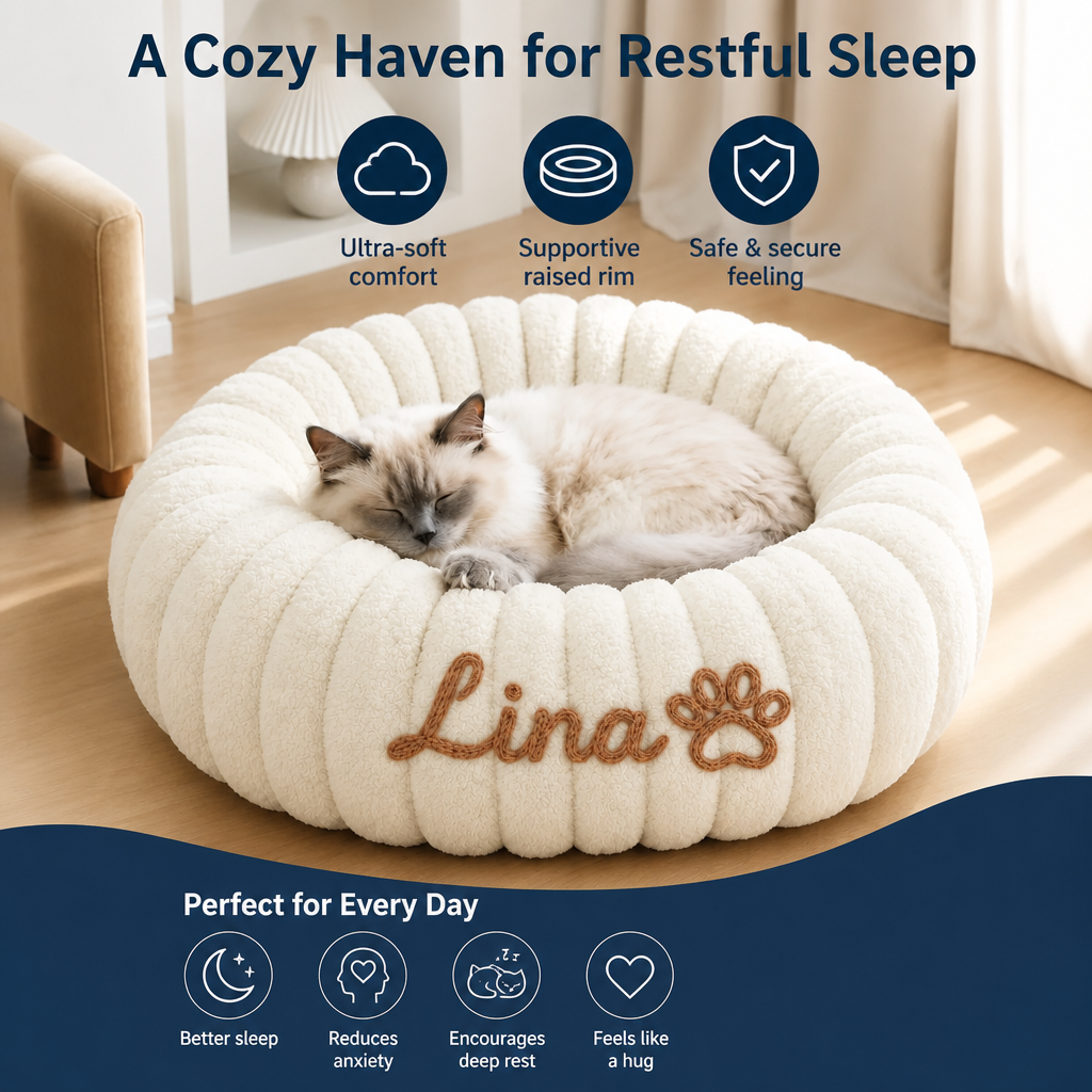 Personalized Round Fluffy CAT Bed