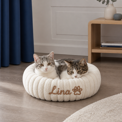 Personalized Round Fluffy CAT Bed