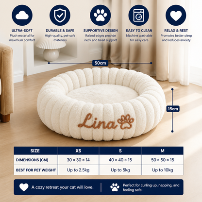 Personalized Round Fluffy CAT Bed