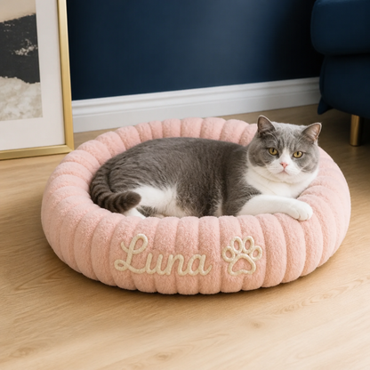 Personalized Round Fluffy CAT Bed