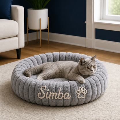 Personalized Round Fluffy CAT Bed
