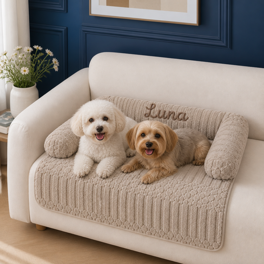 Personalized Fluffy Dog Sofa Bed & Protective Couch Cover