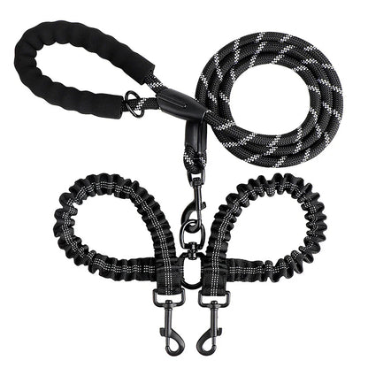 2-in-1 Dog Double Leash with 360° Swivel Joint – Tangle-Free & Shock Absorbing