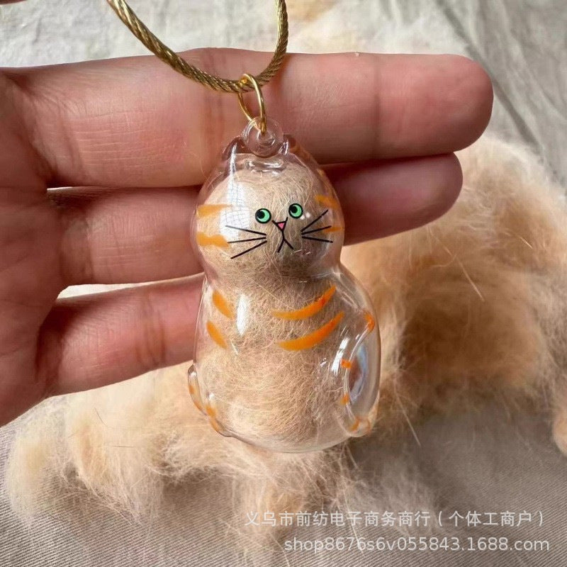 Cute Transparent Cat Hair Capsule Keychain & Keepsake