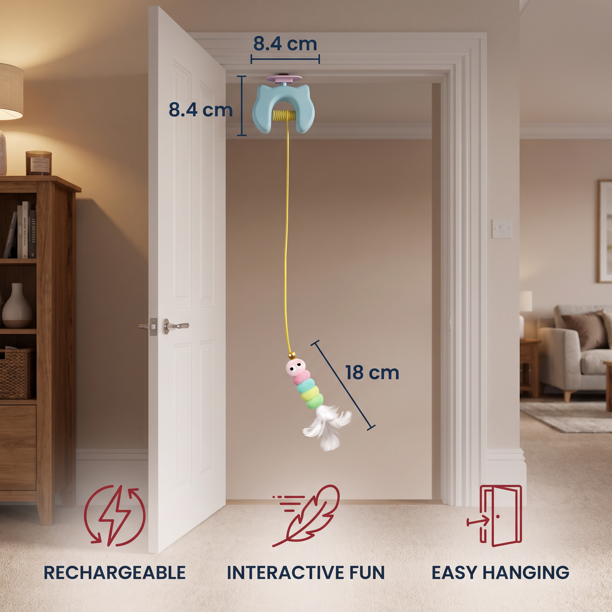 Rechargeable Hanging Door Cat Toy with Interactive Flying Feather