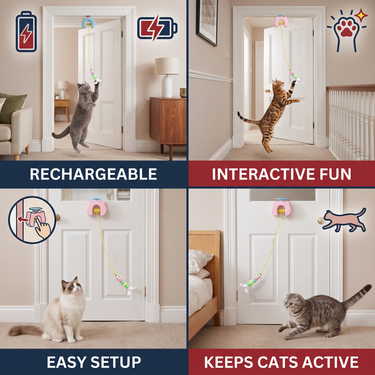 Rechargeable Hanging Door Cat Toy with Interactive Flying Feather