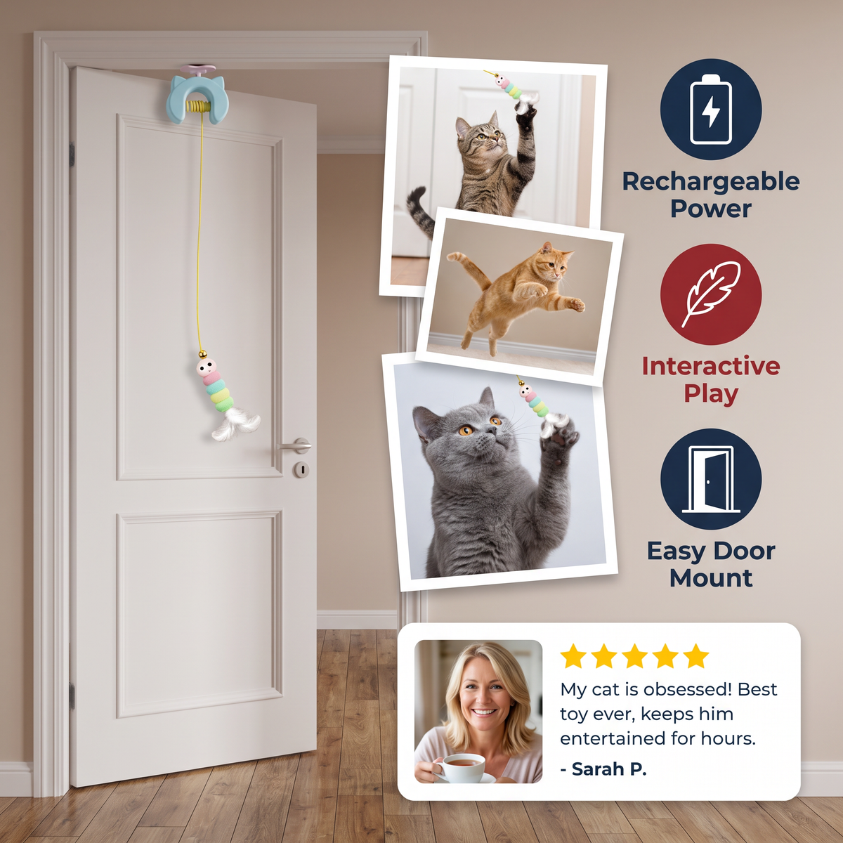 Rechargeable Hanging Door Cat Toy with Interactive Flying Feather