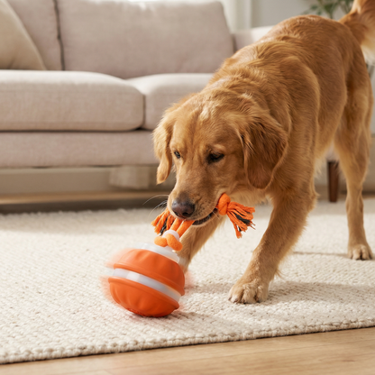 Durable Dog Play Ball with Motion Sensor and Tug Rope in Dog-Friendly Colours