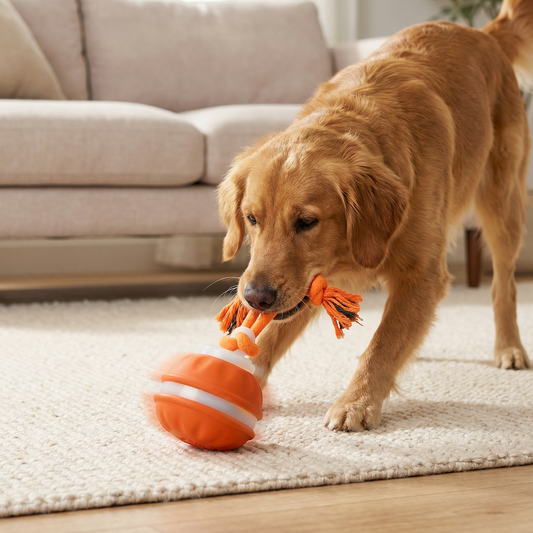Durable Dog Play Ball with Motion Sensor and Tug Rope in Dog-Friendly Colours